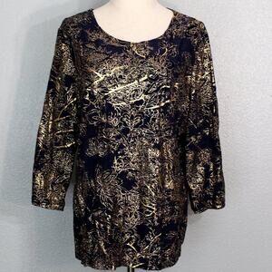 JM Collection Women's Gold Metallic Embroidered Top Size XL